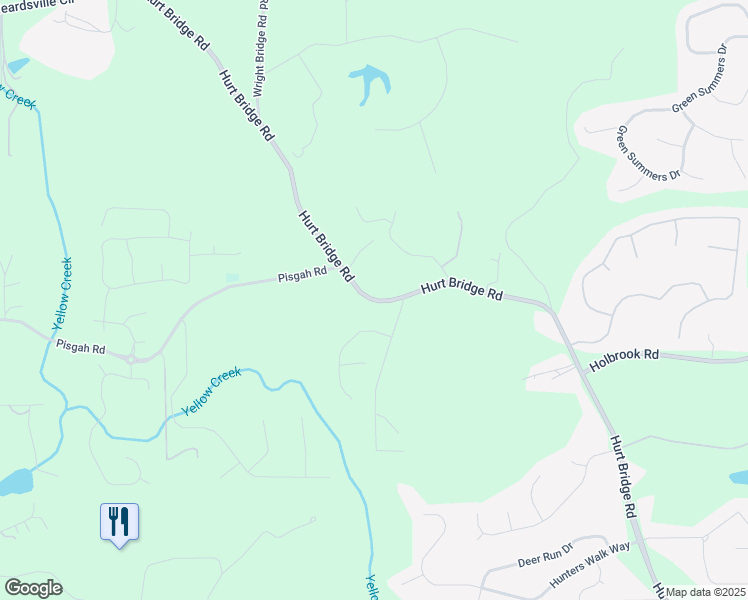 map of restaurants, bars, coffee shops, grocery stores, and more near Hurt Bridge Road in Forsyth County