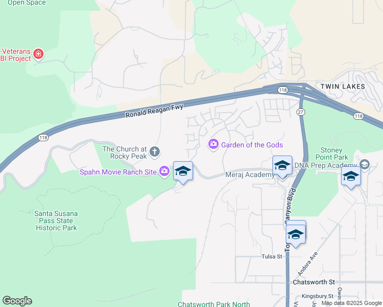 map of restaurants, bars, coffee shops, grocery stores, and more near 22335 Heritage Pass Place in Los Angeles