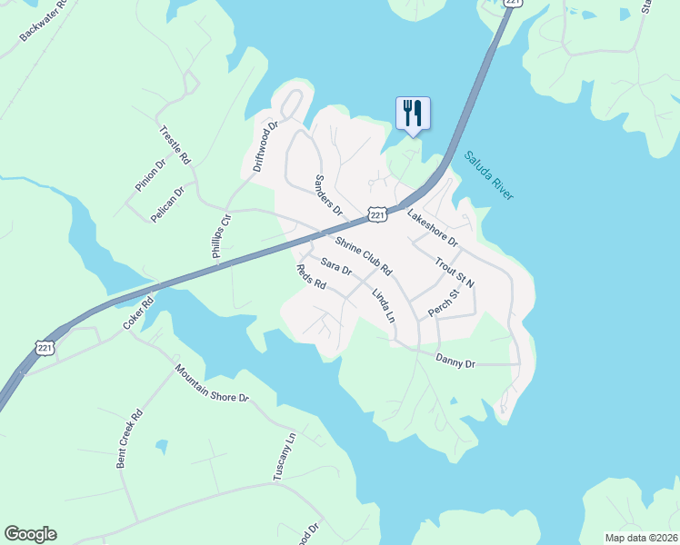 map of restaurants, bars, coffee shops, grocery stores, and more near 112 Sara Drive in Greenwood