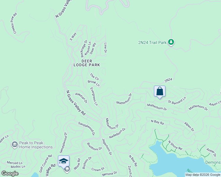 map of restaurants, bars, coffee shops, grocery stores, and more near 1260 Yukon Court in Lake Arrowhead