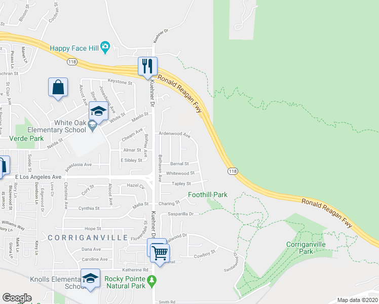 map of restaurants, bars, coffee shops, grocery stores, and more near 6694 Tremont Circle in Simi Valley