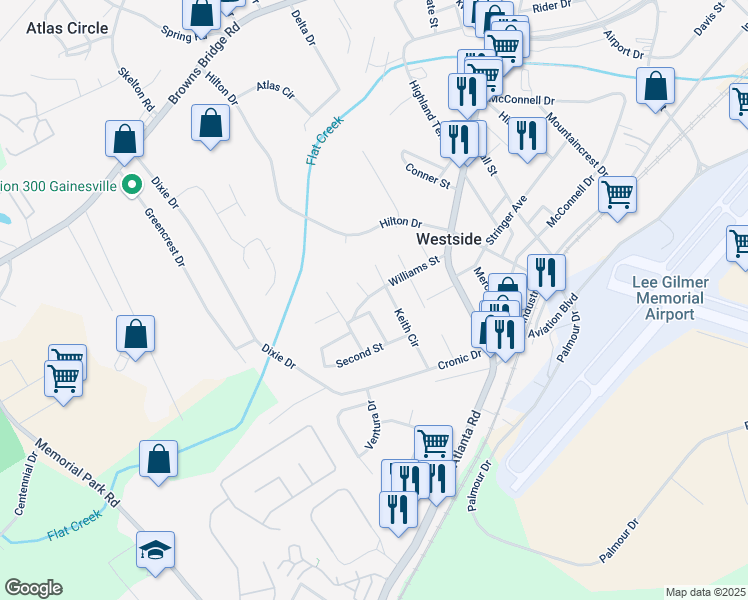 map of restaurants, bars, coffee shops, grocery stores, and more near 208 Williams Street in Gainesville
