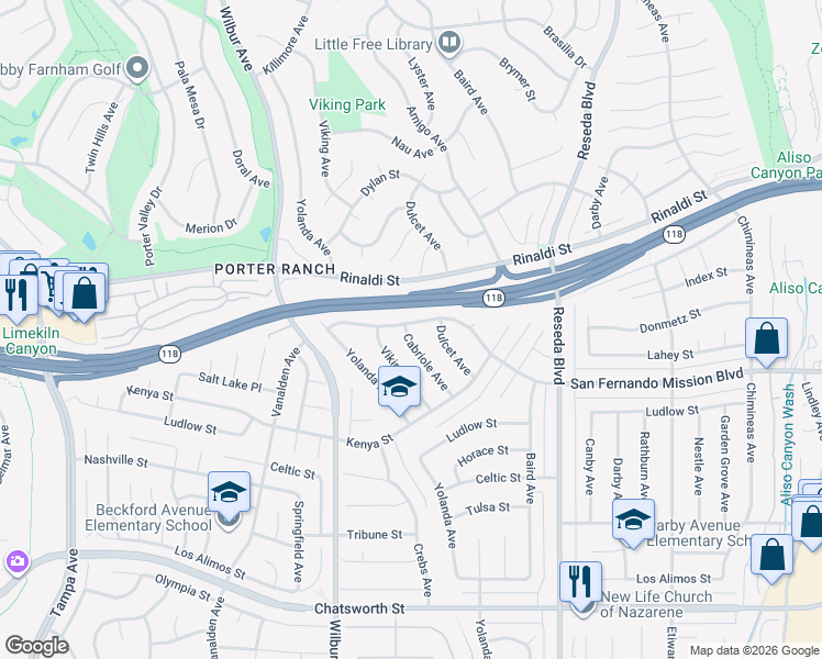 map of restaurants, bars, coffee shops, grocery stores, and more near 11160 Cabriole Avenue in Los Angeles
