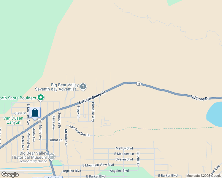 map of restaurants, bars, coffee shops, grocery stores, and more near 1145 North Live Oak Place in Big Bear