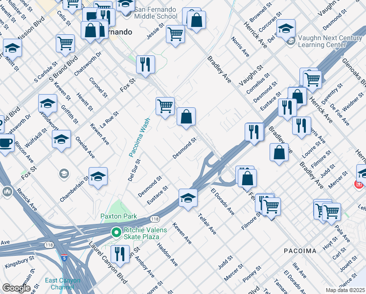map of restaurants, bars, coffee shops, grocery stores, and more near 11221 Ilex Avenue in Los Angeles
