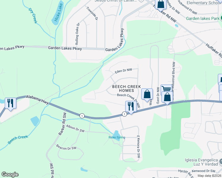 map of restaurants, bars, coffee shops, grocery stores, and more near 105 Drexel Drive Northwest in Rome