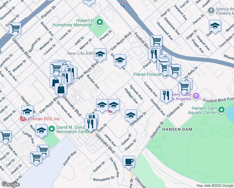 map of restaurants, bars, coffee shops, grocery stores, and more near 12446 Pierce Street in Los Angeles