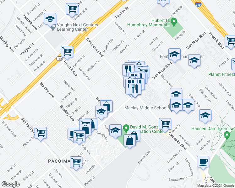 map of restaurants, bars, coffee shops, grocery stores, and more near 11184 De Garmo Avenue in Los Angeles