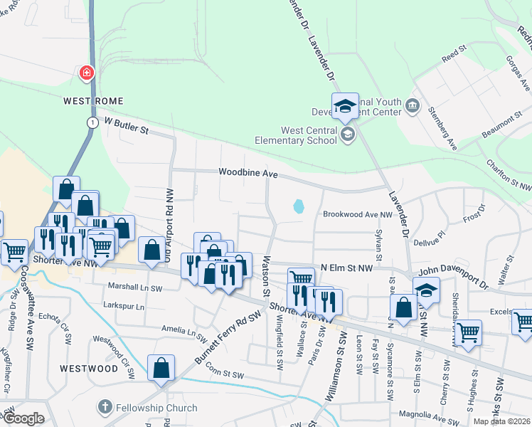 map of restaurants, bars, coffee shops, grocery stores, and more near 300 Watson Street in Rome