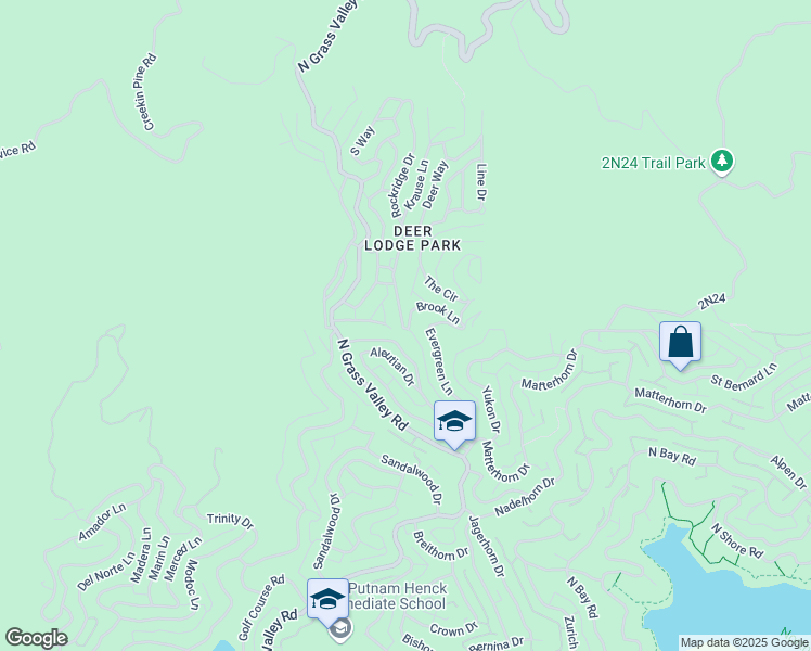 map of restaurants, bars, coffee shops, grocery stores, and more near Rock Ridge Way in Lake Arrowhead