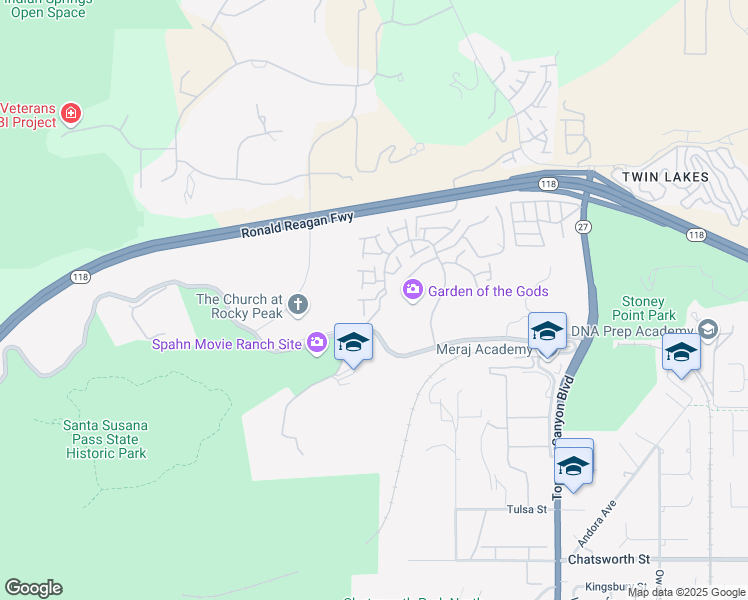map of restaurants, bars, coffee shops, grocery stores, and more near 22300 Heritage Pass Place in Los Angeles