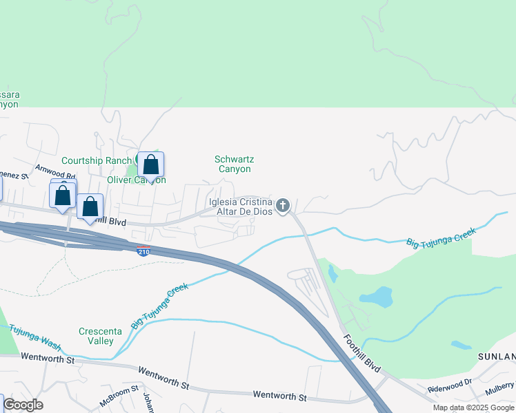 map of restaurants, bars, coffee shops, grocery stores, and more near 9741 Foothill Boulevard in Los Angeles