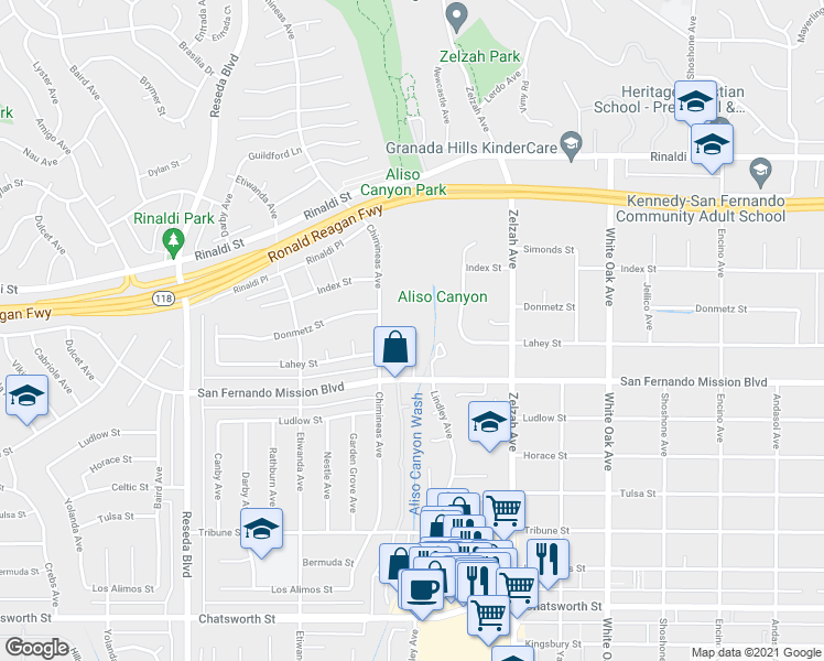 map of restaurants, bars, coffee shops, grocery stores, and more near 11160 Newcastle Avenue in Los Angeles