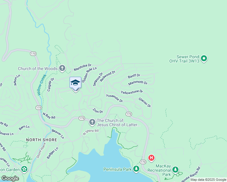 map of restaurants, bars, coffee shops, grocery stores, and more near 1374 Yellowstone Drive in Lake Arrowhead