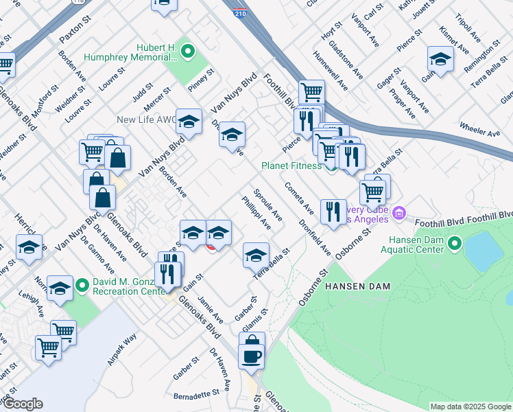 map of restaurants, bars, coffee shops, grocery stores, and more near 11201 Phillippi Avenue in Los Angeles