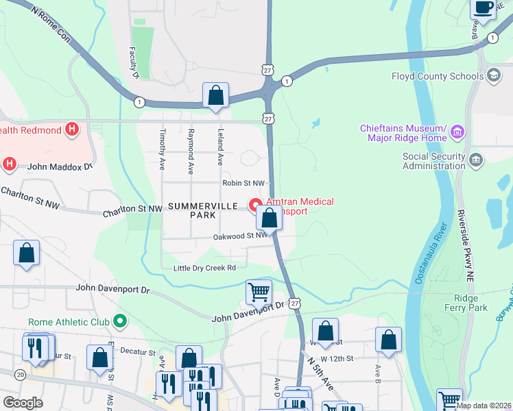 map of restaurants, bars, coffee shops, grocery stores, and more near 6 Charlton Street Northwest in Rome