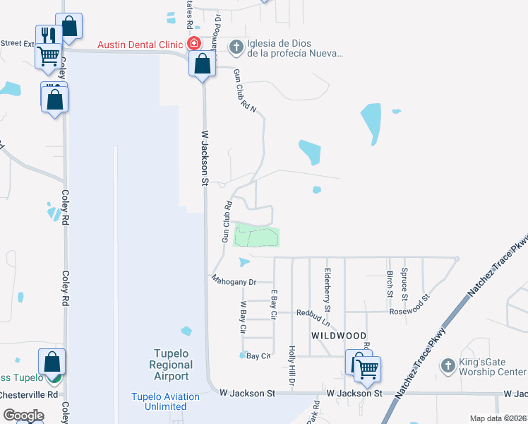 map of restaurants, bars, coffee shops, grocery stores, and more near 3239 Winchester Circle in Tupelo