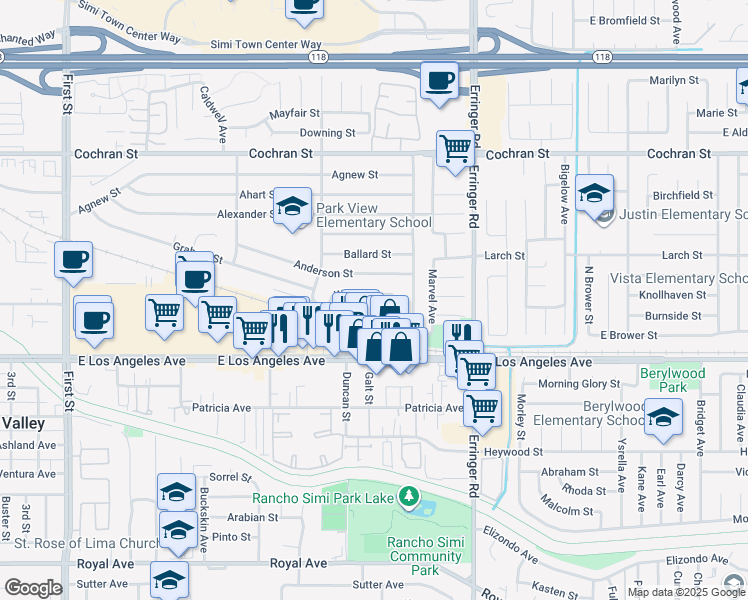 map of restaurants, bars, coffee shops, grocery stores, and more near 1720 Wilton Street in Simi Valley