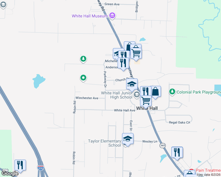 map of restaurants, bars, coffee shops, grocery stores, and more near 400 Cooper Street in White Hall
