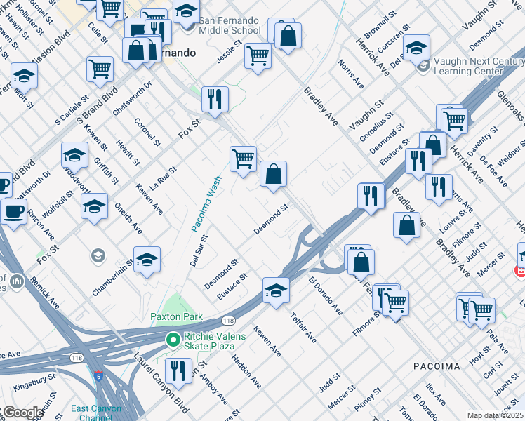 map of restaurants, bars, coffee shops, grocery stores, and more near 11221 Ilex Avenue in Los Angeles