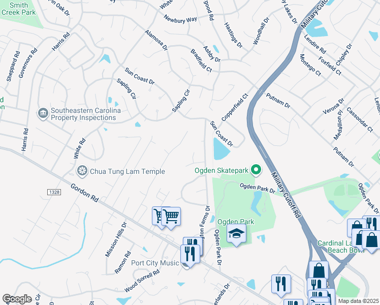 map of restaurants, bars, coffee shops, grocery stores, and more near 7219 Sherbon Way in Wilmington