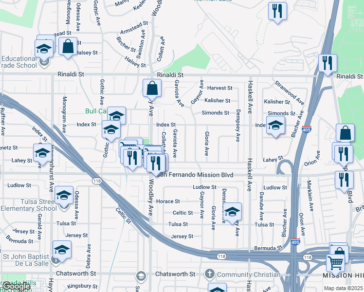 map of restaurants, bars, coffee shops, grocery stores, and more near 11203 Montgomery Avenue in Los Angeles