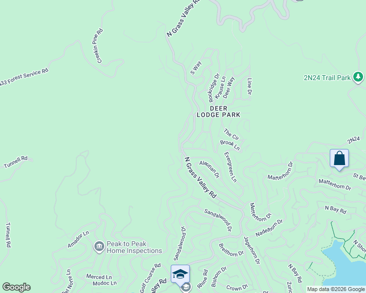 map of restaurants, bars, coffee shops, grocery stores, and more near 27026 Overlook Lane in Lake Arrowhead