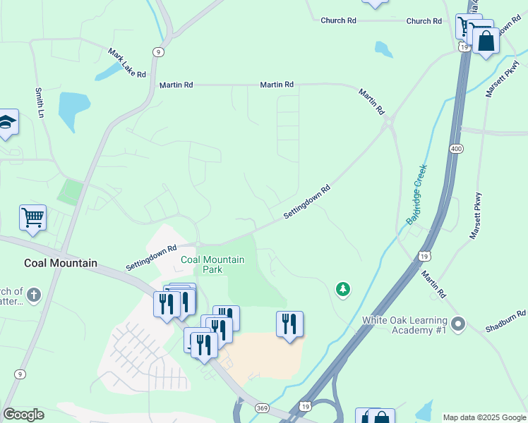 map of restaurants, bars, coffee shops, grocery stores, and more near 3805 Alden Place in Cumming