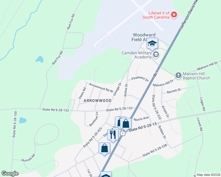 map of restaurants, bars, coffee shops, grocery stores, and more near 2126 Arrowwood Road West in Camden