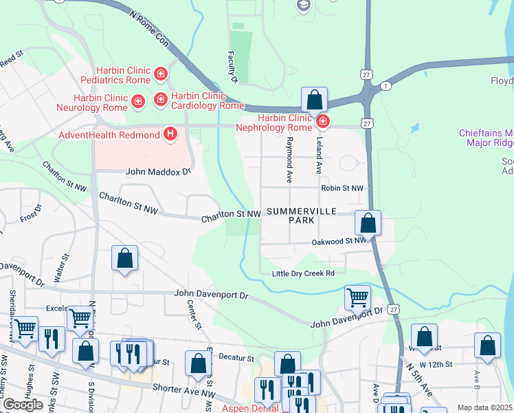 map of restaurants, bars, coffee shops, grocery stores, and more near 300 Charlton Street Northwest in Rome