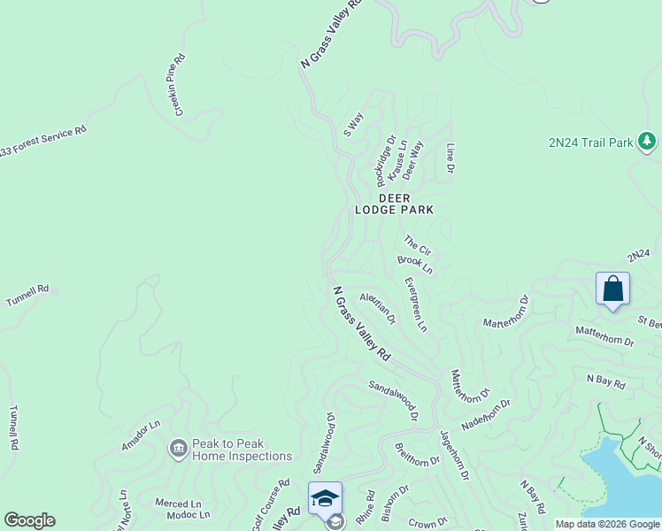 map of restaurants, bars, coffee shops, grocery stores, and more near 27026 Overlook Lane in Lake Arrowhead
