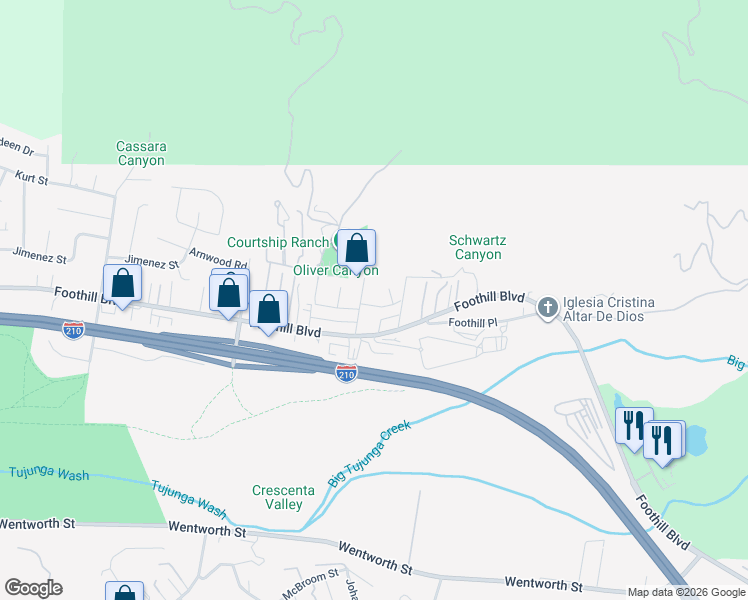 map of restaurants, bars, coffee shops, grocery stores, and more near 10035 Jimenez Street in Los Angeles