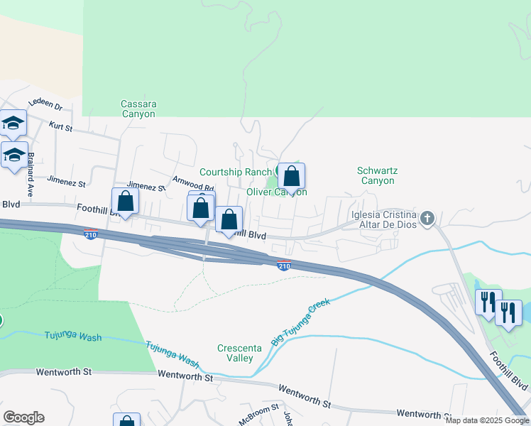 map of restaurants, bars, coffee shops, grocery stores, and more near 11230 Dominica Avenue in Los Angeles