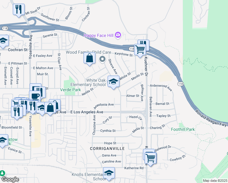 map of restaurants, bars, coffee shops, grocery stores, and more near 2201 Alscot Avenue in Simi Valley