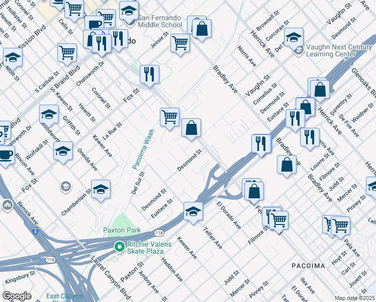 map of restaurants, bars, coffee shops, grocery stores, and more near 11221 Ilex Avenue in Los Angeles