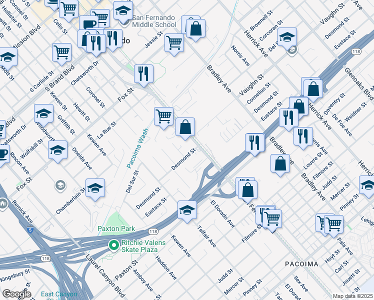 map of restaurants, bars, coffee shops, grocery stores, and more near 11221 Ilex Avenue in Los Angeles