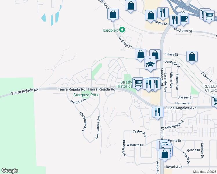 map of restaurants, bars, coffee shops, grocery stores, and more near 2088 Creekridge Avenue in Simi Valley