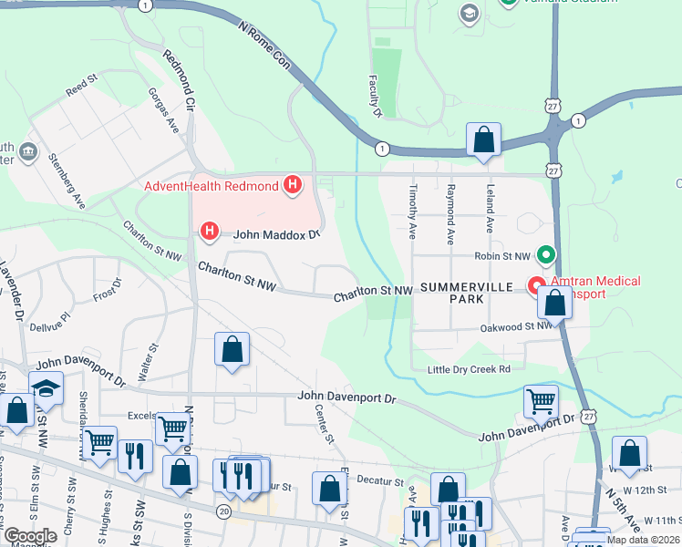 map of restaurants, bars, coffee shops, grocery stores, and more near 10 Vineland Drive Northwest in Rome