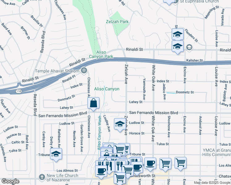 map of restaurants, bars, coffee shops, grocery stores, and more near 11180 Bertrand Avenue in Los Angeles