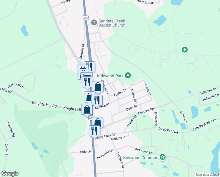 map of restaurants, bars, coffee shops, grocery stores, and more near 2601 Stowers Street in Camden