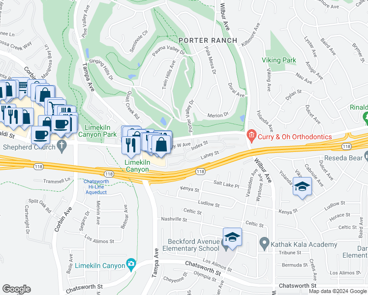 map of restaurants, bars, coffee shops, grocery stores, and more near 11255 Key West Avenue in Los Angeles