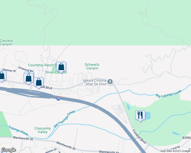 map of restaurants, bars, coffee shops, grocery stores, and more near 9811 Foothill Boulevard in Los Angeles