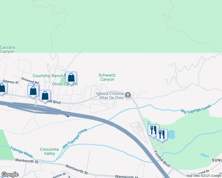 map of restaurants, bars, coffee shops, grocery stores, and more near 9811 Foothill Boulevard in Los Angeles