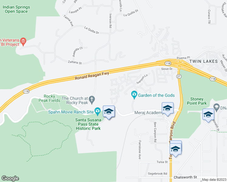 map of restaurants, bars, coffee shops, grocery stores, and more near 22362 Golden Canyon Circle in Los Angeles