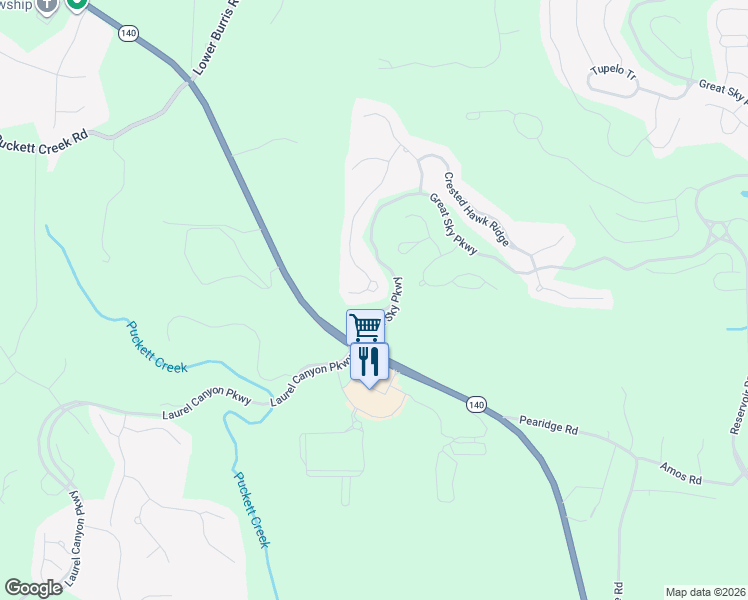 map of restaurants, bars, coffee shops, grocery stores, and more near 407 Skyview Lane in Canton