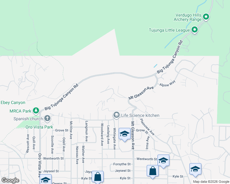 map of restaurants, bars, coffee shops, grocery stores, and more near 11320 Alethea Drive in Los Angeles