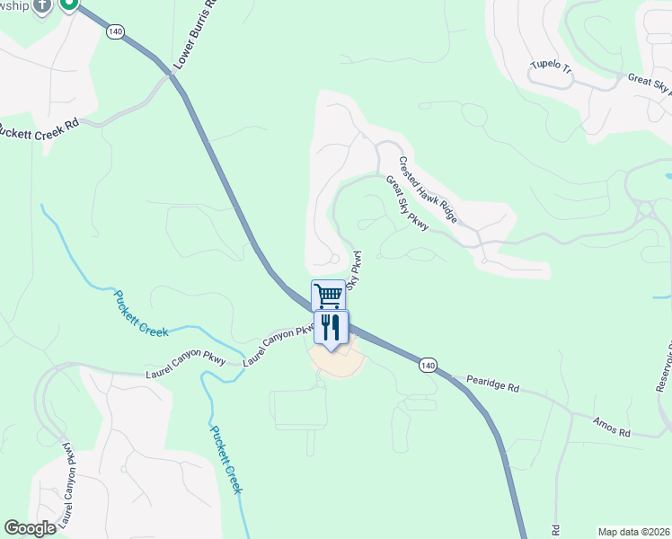 map of restaurants, bars, coffee shops, grocery stores, and more near 407 Skyview Lane in Canton