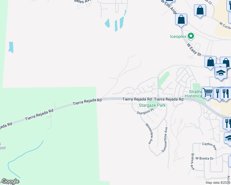 map of restaurants, bars, coffee shops, grocery stores, and more near 579 Stoney Peak Court in Simi Valley