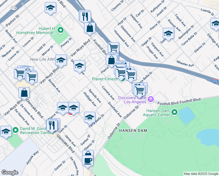 map of restaurants, bars, coffee shops, grocery stores, and more near 11273 Bromont Avenue in Los Angeles