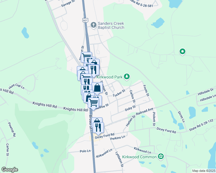 map of restaurants, bars, coffee shops, grocery stores, and more near 2601 Stowers Street in Camden
